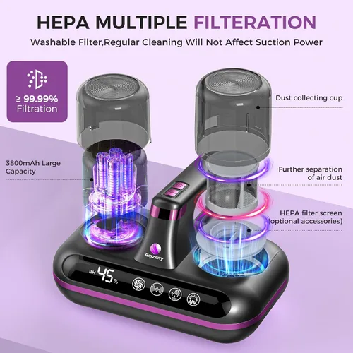 Miniatura 5 de Amzany Aspirador de colchón – Aspirador de cama inalámbrico 5 en 1, alimentado por tecnología ultrasónica, succión fuerte de 16 Kpa, bajo ruido