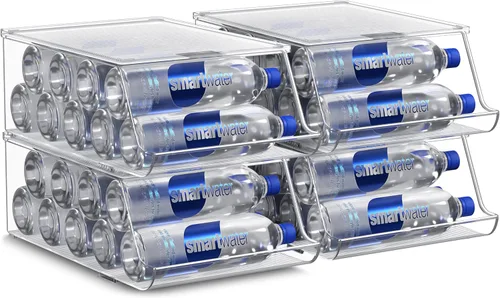 Miniatura 9 de Sorbus Organizador de botellas de agua para refrigerador con tapa, capacidad para 9 botellas, organizador apilable de bebidas para refrigerador