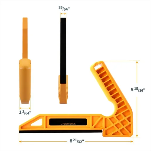Miniatura 7 de POWERTEC Tabla de plumas en tándem y palo de empuje en L para sierra de mesa, mesa de enrutador, cepilladoras y ensambladoras. El empujador