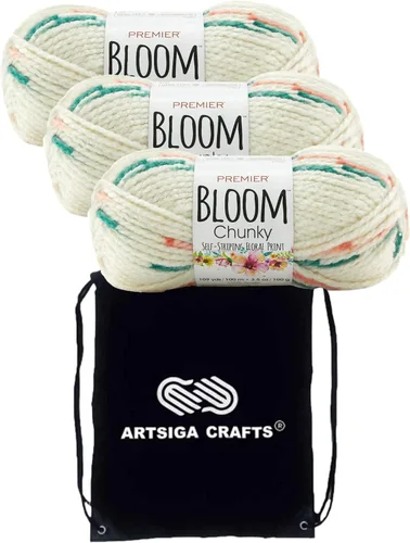 Premier Yarns Bloom Chunky Gerbera 1114-21 - Hilo acrílico grueso y voluminoso #5 (3 madejas, el mismo lote de tinte) para ganchillo y tejer, con