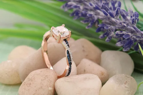 Miniatura 3 de Dazzlingrock Collection Anillo de compromiso para mujer con diamantes y zafiro azul redondo de 0.236 in (0.236 in) Oro rosa de 10 quilates