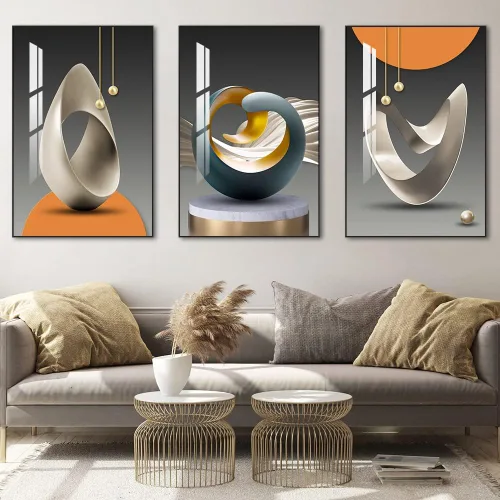 Miniatura 2 de MPLONG Arte de Pared, Arte de Pared Enmarcado de Estilo Brillante, Arte Moderno Abstracto en Forma de Patrón Blanco Azul Amarillo Gris Arte Negro