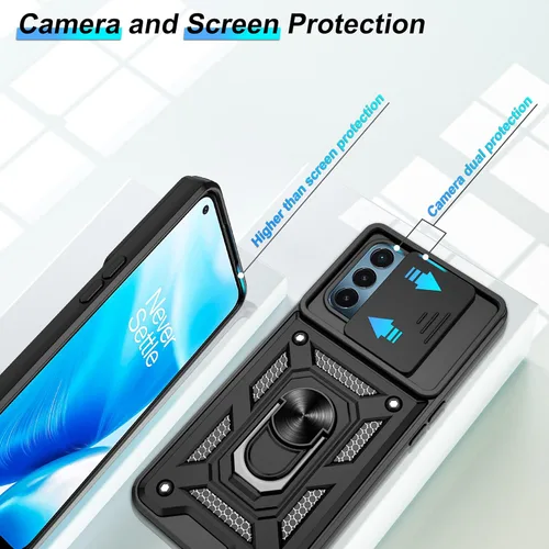 Miniatura 2 de ATUMP Funda para OnePlus Nord N200 5G con protector de pantalla HD con cubierta para cámara deslizante, soporte de anillo de rotación de 360°
