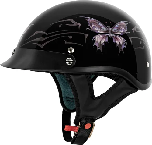 Miniatura 7 de VCAN Cruiser Intricate Butterfly - Casco para motocicleta Mariposa negra plana