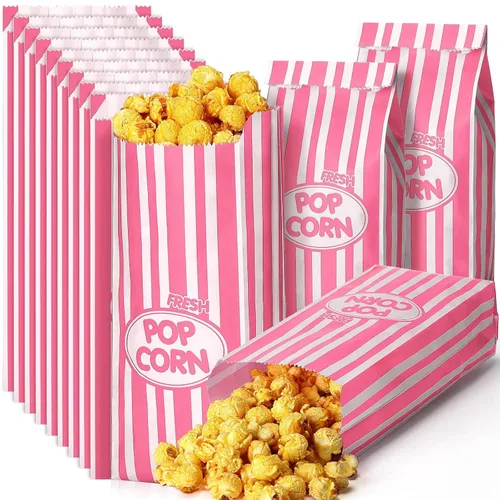 Miniatura 8 de Sherr 500 Piezas Bolsas de Palomitas de Maíz de 2oz a Granel Rayas Retro Rojas Bolsas de Palomitas de Maíz Desechables para Noches de Película Rojo