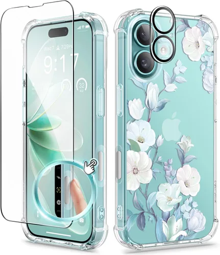 Miniatura 39 de GVIEWIN - Funda floral para iPhone 14 de 6.1 pulgadas, protector de pantalla + protector de lente de cámara, no se amarillenta, a prueba de golpes