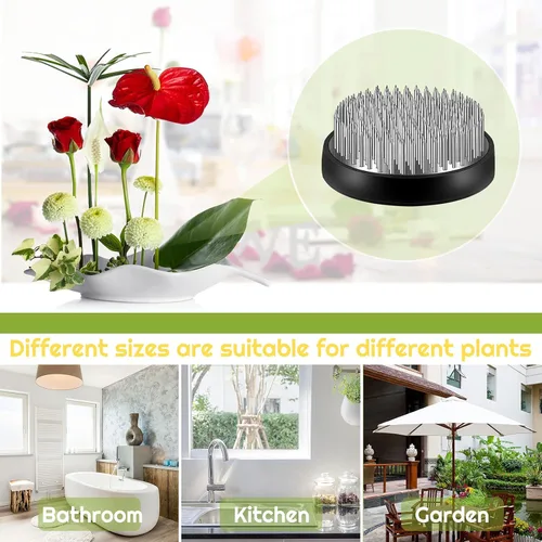 Miniatura 6 de 3 piezas de ranas florales redondas de metal, florero japonés Ikebana, arreglo floral, soporte para arreglos florales para el hogar, bricolaje, Plata