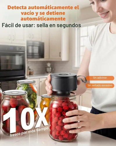 Miniatura 3 de Kit de sellado al vacío eléctrico de tarros Mason [actualizado en 2026] Sellador automático inalámbrico para frascos de boca ancha y regular