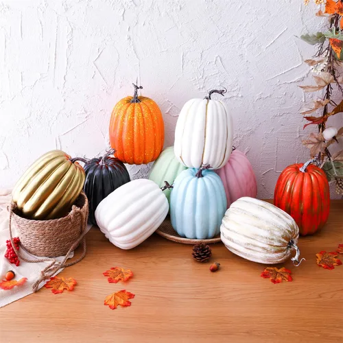 Miniatura 7 de woshilaocai Calabaza artificial de espuma de 8 pulgadas, decoración de otoño, calabazas artificiales para cosecha, temporada de otoño, mesa festiva