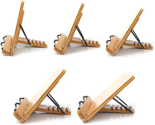 Miniatura 3 de wishacc Soporte de libros de bambú, bandeja ajustable para libros y clips de papel para páginas - Escritorio de lectura para libros de cocina