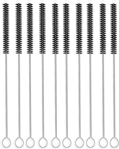 Limpiador de cepillos de paja larga (paquete de 10), cepillos de limpieza de tubos de nailon flexible con cerdas de 0.4 pulgadas, arandela de