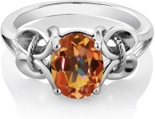 Miniatura 70 de Gem Stone King Anillo de compromiso ovalado con piedra natal para mujer, plata de ley 925, ovalado de 0.354 x 0.276 in, anillo de compromiso