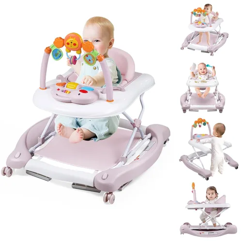 Miniatura 10 de Andador de bebé, 5 en 1 para niños y niñas de 6 a 12 meses con gorila, reposapiés extraíble, bandeja de alimentación y música, caminador de C-gris