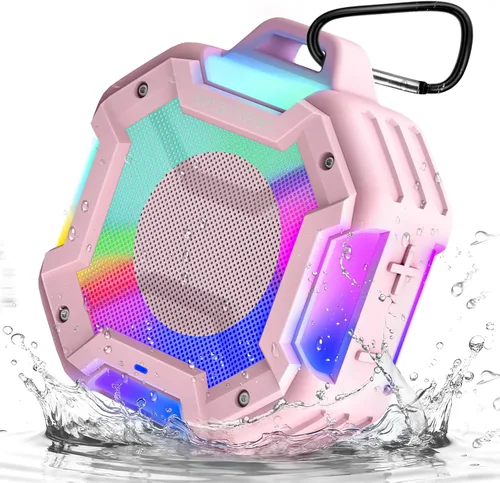 Miniatura 10 de Altavoz Bluetooth para Ducha, Altavoces Bluetooth Portátiles IPX7 Impermeables para Ducha Inalámbricos, Altavoz al Aire Libre con Luces, Negro