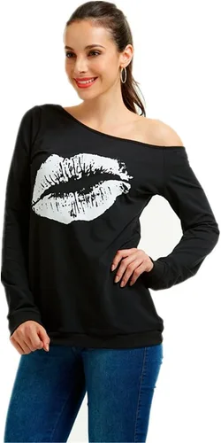 Miniatura 5 de MAGICMK - Sudaderas con hombro descubierto para mujer, manga larga, estampado de labios, casuales