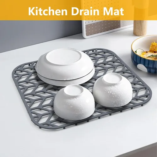 Miniatura 4 de Protectores de fregadero de cocina de 12 x 11 y 13 x 11 pulgadas, protectores de silicona para fregadero de cocina para la parte inferior del Gris