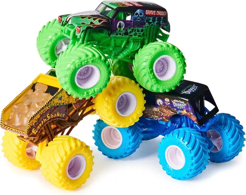 Miniatura 2 de Monster Jam, Ground Shaker - Paquete de 3 unidades (Grave Digger, El Toro Loco y Blue Thunder), vehículos fundidos a escala 1:64 Trituradoras