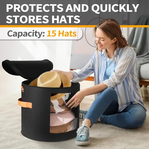 Miniatura 2 de Caja de almacenamiento de sombreros extragrande de kushon para mujeres y hombres, 19" de diámetro x 17" de alto, cajas para sombreros de vaquero