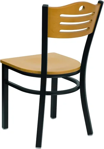 Miniatura 5 de Flash Furniture HERCULES Series Silla de restaurante de metal con respaldo de listones negros, respaldo y asiento de madera natural Respaldo