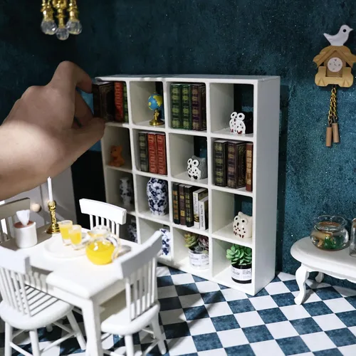 Miniatura 3 de Estante de almacenamiento de muebles en miniatura para casa de muñecas 1/12, estante de 16 rejillas, estante de exhibición, estante de pared, mini