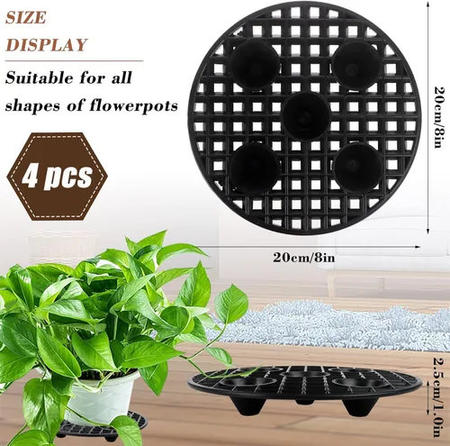 Miniatura 2 de 4 elevadores de macetas, soporte resistente, soporte redondo negro para plantas, elevadores de plástico de 8 pulgadas para interiores y exteriores