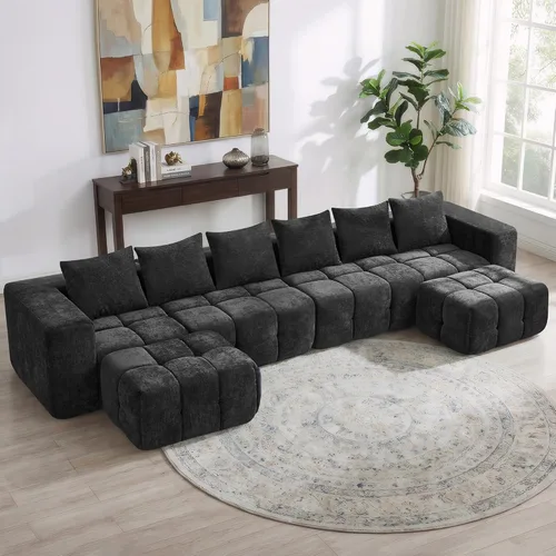 Miniatura 36 de Sofá biplaza modular sin huesos de 78.7 pulgadas, sofá de nube copetudo con asiento profundo, sofá de felpilla para sala de estar, sofá comprimido