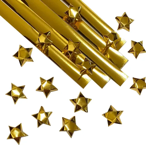 100-Strips Gold Foil Paper Strips for Making Origami Stars, Lucky Stars, Puff Stars. Reflective Mirror Shiny Paper Strips, 1 x 24 inch. (BIG Gold)