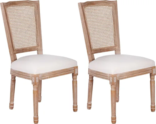 Miniatura 20 de Polar Aurora Juego de 2 sillas de comedor con respaldo cuadrado de tela beige con patas de madera maciza y marco para cocina francesa de campo