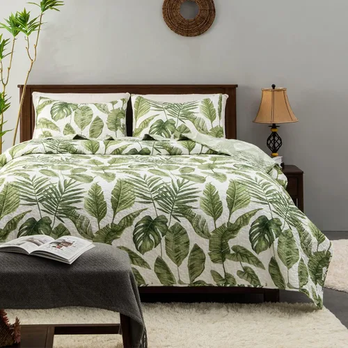Miniatura 10 de HORIMOTE HOME Juego de edredón de plantas tropicales, tamaño individual, 2 piezas, hojas de palma azul, estilo selva, estampado fino, reversible