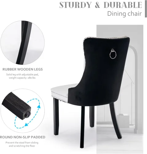 Miniatura 4 de SoarFlash Juego de 2 sillas de comedor de cuero, sillas laterales con respaldo alto, silla auxiliar tapizada moderna con anillo trasero de botón
