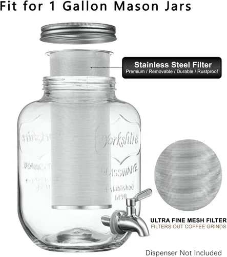 Miniatura 2 de Filtro de café frío para frascos Mason de 1 galón, fabricado con acero inoxidable, filtro de malla fina para café helado y té y sol en lotes