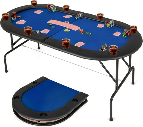 Miniatura 11 de Giantex mesa de póquer plegable de 72 pulgadas, mesa de cartas plegable para 8 jugadores con 8 portavasos, superficie de fieltro de grado casino