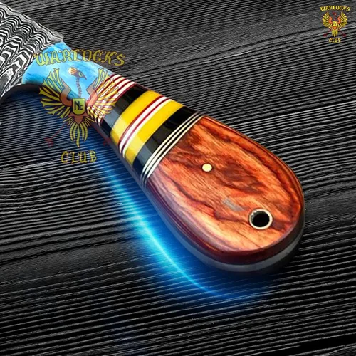 Miniatura 6 de Cuchillo de caza de Damasco hecho a mano, cuchillo de hoja fija de 8 pulgadas con funda, cuchillo de vaquero de espiga completa, cuchillo de Multi