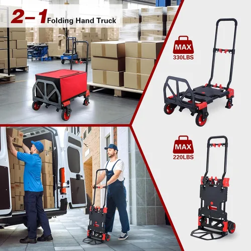 Miniatura 3 de Carretilla de Mano Doblar Plegable 2 en 1, Capacidad de 330LB Carro de Mano Plegable Portátil, Carretilla de Mano Plegable con Manija Retráctil, C