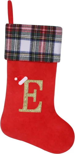 Miniatura 18 de Calcetines de Navidad personalizados con monograma inicial, adornos colgantes, medias clásicas de cuadros negros de 19 pulgadas, decoraciones