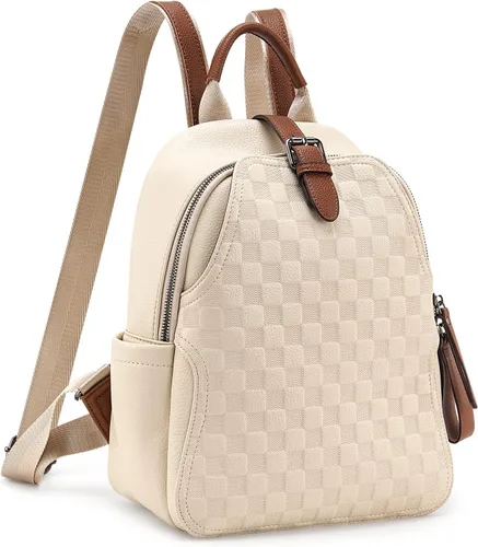 Miniatura 7 de Mochila pequeña para mujer, bonita mochila a cuadros de piel sintética para mujer, mochila ligera para el hombro, escuela y viajes, Negro