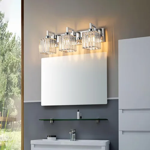 Miniatura 2 de Moderna lámpara de cristal para pared/tocador de baño, de 3 luces, color cromo Cromo torcido