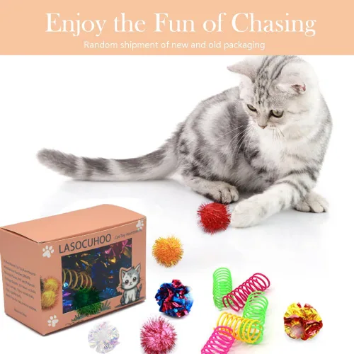 Miniatura 7 de LASOCUHOO Juguetes para gatos, paquete de 30 juguetes interactivos para gatos, incluye bolas arrugadas para gatos, bolas brillantes para gatos
