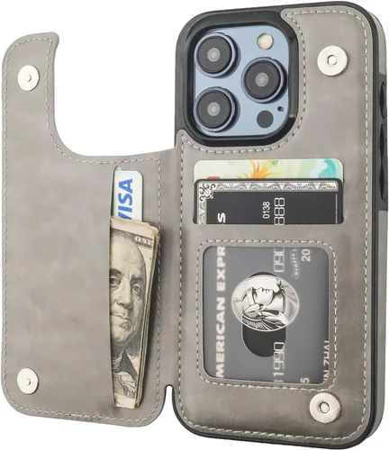Miniatura 8 de ONETOP Funda tipo cartera compatible con iPhone 15 Pro con soporte para tarjetas, funda de piel sintética con ranuras para tarjetas, doble cierre