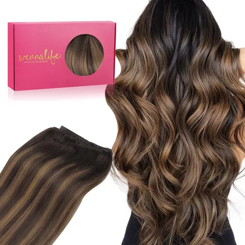 Miniatura 42 de WENNALIFE Extensiones de cabello humano real, 20 pulgadas, 3.53 onzas, color marrón chocolate, trama, cabello Remy atado a mano, extensiones