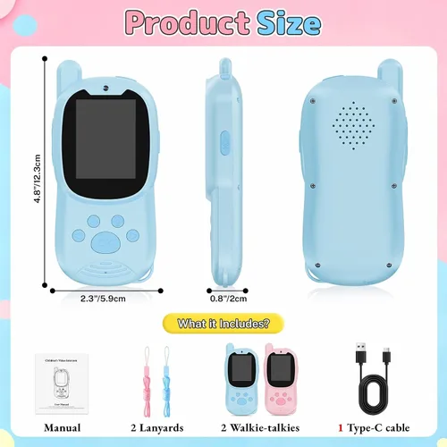 Miniatura 7 de Walkie Talkies de video para niños con cámara, paquete de 2 juguetes Walkie-Talkie recargables para niños y niñas de 3 a 12 años, regalos