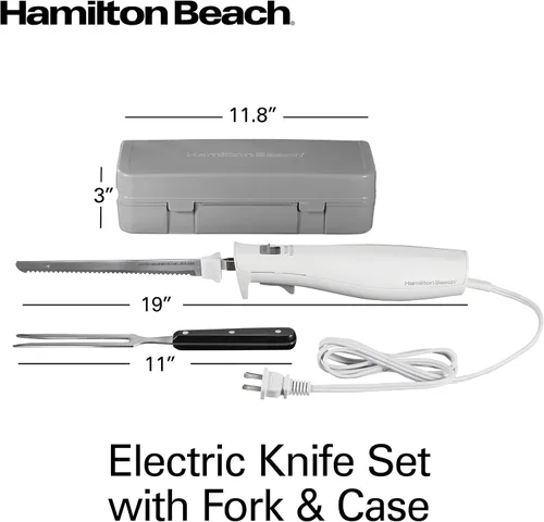 Miniatura 8 de Juego de cuchillos eléctricos Hamilton Beach para cortar carnes, aves, pan, espuma para manualidades y más, hojas serradas reciprocantes de acero