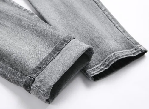 Miniatura 8 de XIMXIMMTIAN Jeans rectos de motociclista para hombre, desgastados, desgastados, ajustados, rectos