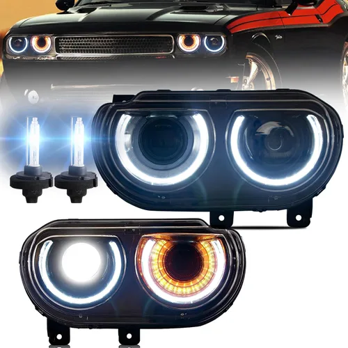 Miniatura 9 de Conjunto de faros delanteros VLAND Compatible con Dodge Challenger 2008-2014 3ra Gen Cupé, Normal