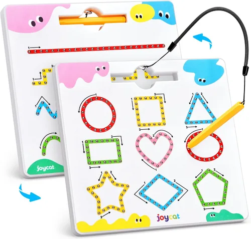 Miniatura 13 de JoyCat Juego de tableros magnéticos de letras y números para trazar, tablero doble cara de alfabeto y números para niños pequeños, práctica de ABC