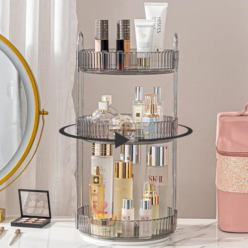 Miniatura 13 de shuang qing Organizador de Maquillaje Giratorio para Tocador, Almacenamiento de Maquillaje Transparente para Cuidado de la Piel de Alta Capacidad