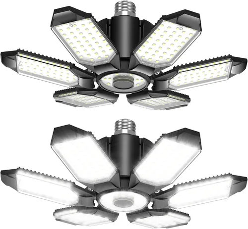 Miniatura 10 de BRAINIAC Bombillas LED de garaje de 100 W con 6 paneles ajustables, E26/E27 tornillo de enchufe, luz LED de techo de garaje deformable para almacén