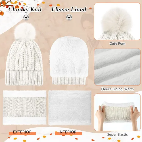 Miniatura 7 de SATINIOR Juego de 5 piezas de gorro de invierno y bufanda, guantes de forro polar cálido, gorro de punto, gorro de punto para pantalla táctil