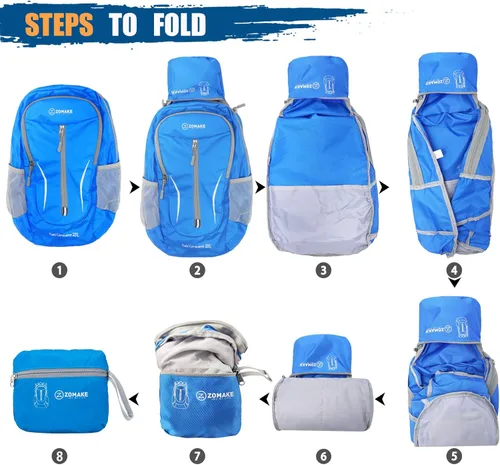 Miniatura 6 de ZOMAKE Mochila ultraligera plegable de 25 L, mochilas de senderismo plegables resistentes al agua, pequeña mochila plegable para viajes