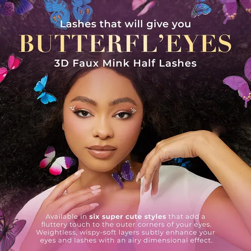 Miniatura 8 de Lilly Lashes - Pestañas postizas de visón sintético Butterfl'eyes, pestañas postizas naturales de media longitud y aspecto natural, pestañas